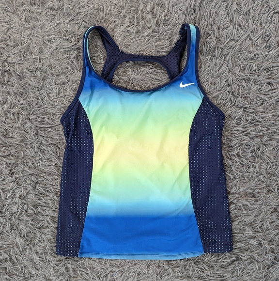 Nike Tops - Nike Tank Top Women's Large Green Blue Athletic Running Perforated Swoosh
